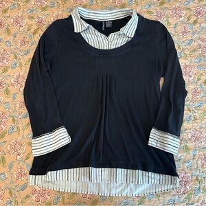 Vintage Y2K Black & White Striped Layered Women's Top